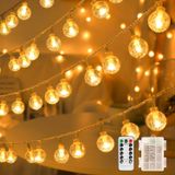 Pubsop Küre Işıklar, Kristal Küre Peri Dize Işıkları Pille Çalışan 33ft 80LED Dize Işıklar Uzaktan Su Geçirmez İç Mekan Dış Mekan Asılı Dekoratif Işıklar Ev Partisi Veranda Bahçe için