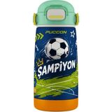 Puccon 420 ml Erkek Çocuk Lacivert Yeşil Futbol Topu Baskılı Pipetli Çelik Okul Suluğu Matarası - 60029 - Futbol Topu Şampiyon Yazılı