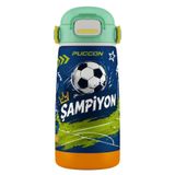 Puccon 420 ml Erkek Çocuk Lacivert Yeşil Futbol Topu Baskılı Pipetli Çelik Okul Suluğu Matarası - 60029