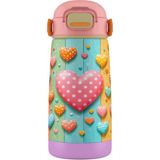 Puccon 420 ml Kız Çocuk Pembe Sarı Kalp Baskılı Okul ve Günlük Çelik Matara Suluk - 60013 - Pembe - Sarı
