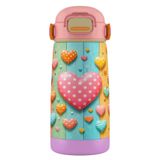 Puccon 420 ml Kız Çocuk Pembe Sarı Kalp Baskılı Okul ve Günlük Çelik Matara Suluk - 60013
