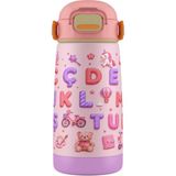 Puccon 420 ml Kız Çocuklar Için Alfabe Harfler Baskılı Çelik Matara Termos Suluk - 60018 - Pembe - Mor
