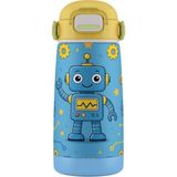 Puccon 420 ml Mavi Robot Desenli Erkek Çocuk Paslanmaz Çelik Matara Suluk - 60009 - Mavi - Sarı