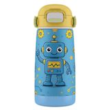 Puccon 420 Ml Mavi Robot Desenli Erkek Çocuk Paslanmaz Çelik Matara Suluk - 60009