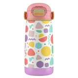 Puccon 420 ml Pembe Lila Geometrik Şekiller Kız Çocuk Çelik Matara Suluk - 60003