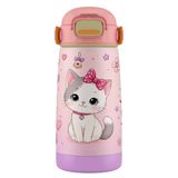 Puccon 420 Ml Pembe Sevimli Kedi Baskılı Kız Çocuk İçin Paslanmaz Çelik Termos / Suluk - 60023