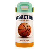 Puccon 420 ml Yeşil Kahverengi Basketbol Baskılı Pipetli Erkek Çocuk Çelik Matara Suluk - 60027