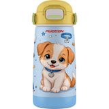 Puccon Çocuk Çelik Matara Pipetli 420 ml Termos - Sarı Mavi Sevimli Köpek Baskılı 60038 - Sevimli Köpek Yavrusu