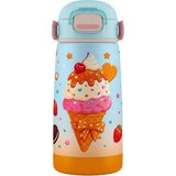 Puccon Kız Çocuk Renkli Dondurma Desenli 420 ml Çelik Matara Suluk Termos - 60024 - Kırmızı - Turkuaz