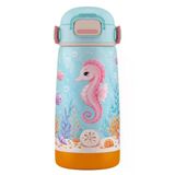 Puccon Mor Turkuaz Denizatı Baskılı Kız Çocuk 420 Ml Çelik Matara/Suluk/Termos - 60025