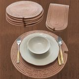 Pudra 6 Kişilik 7parça Amerikan Servis, Hasır Supla Takımı, Tabak ve Bardak Altlığı Seti, Yılbaşı - 36 x 36 cm