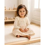 Pudra Çiçek Desenli Dantelli Yaka Kız Bebek Elbise Mevsimlik - 9 Ay