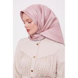 Pudra Çizgili Twill İpek Eşarp