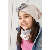 Pudra Gri Babygiz Pudra Cicekli Cocuk Bebek Sapka Bere Yumusak 100 Pamuklu Penye