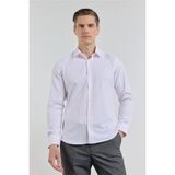 Pudra Kendinden Desenli Sert Yaka Uzun Kol Cepsiz Slim Fit Pamuklu Gömlek 1004255283