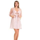 Pudra Pembe Dantel Sabahlıklı Brode Saten Gecelik Takım, S, LD15217-198IGP101189