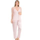 Pudra Pembe Dantel Sabahlıklı Saten Pijama Takımı, XL, LD15252-198IGP101172