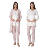 Pudra Pembe Desen Sabahlıklı Lohusa Pijama Takımı Effort, 2XL, EF3064-198.042.719.439