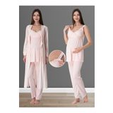 Pudra Pembe Hamile Lohusa Çizgili Sabahlıklı Pijama Takımı 9034, L, S9034EF-19804IGP27192610