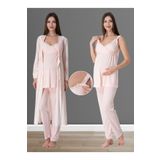 Pudra Pembe Hamile Lohusa Çizgili Sabahlıklı Pijama Takımı 9034, M, S9034EF-19804IGP27192609