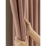 Pudra Pembe Keten Dokulu Yüksek Kalite Fon Perde Ekstrafor Büzgülü - 250 x 260 cm