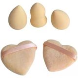 Pudra Renk 5 Adet Güzellik Makyaj Süngeri Seti 3 Adet Sünger + 2 Adet Kalpli Pudra Fondöten Bb Krem Uygulama Aparatı Yıkanabilir Sünger -puff