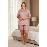Pudra Renk Çiçek Desenli 10446 Şortlu Büyük Beden Anne Pijama Takımı