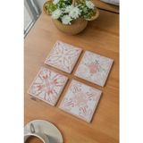 Pudra Renkli Temalı Bardak Altlığı 4’lü Set Doğal Taş (10X10 Cm) - 10 x 10 cm