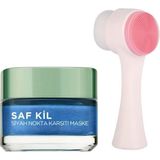 Pudra Shine Yüz Temizleme Fırçası + Loreal Paris Saf Kil Siyah Nokta Karşıtı Maske 50 ml - Pembe
