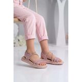 Pudra Simli Kız Çocuk Düz Sandalet