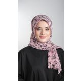 Pudra-Siyah Pratik Hazır Geçmeli Tesettür Eşarp Kesik Elyaf Piliseli Çiçek Desenli 1818D6_601