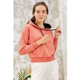 Pudra Uzun Kol Rahat Form Kapüşonlu Kadın Sweatshirt - 97115