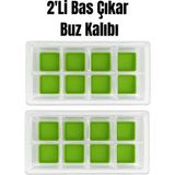 PudraLuna 2 Adet, 8 Bölmeli Bas Çıkar Buz Kalıbı, Arkası Silikon Buz Kalıbı, 5x5 cm Buz Büyüklüğü