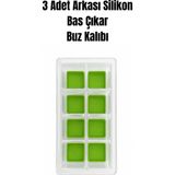 PudraLuna 3 Adet, 8 Bölmeli Bas Çıkar Buz Kalıbı, Arkası Silikon Buz Kalıbı, 5x5 cm Buz Büyüklüğü