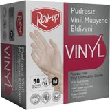 Pudrasız Roll-Up Vinil Muayene Eldiveni M Boy 50'li Ambidextrous Kullanım İçin Uygun