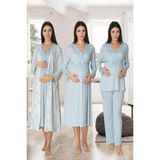 Puerpera Effort Kadın Mavi Uzun Kollu Pijama Takımı Gecelik Sabahlık Lohusa Hamile 4'lü Set 8096 - XL
