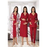 Puerpera Effort Kadın Vişne Uzun Kollu Pijama Takımı Gecelik Sabahlık Lohusa Hamile 4'lü Set 8096