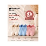 PUFAZZO Kadın Tenis Kolej Çorap 6'lı Set- Kısa Konç, Çizgili, Doğal Pamuk, Dikişsiz, Nefes Alabilir Çorap