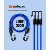 Pufazzo Kancalı Bagaj Lastiği - Bagaj Gergi Lastiği, Motorsiklet Bisiklet Sabitleme Lastiği, Paslanmaz Çelik Çift Kanca - (30 cm 3 Adet Mavi) - 3 Adet 30cm