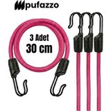 Pufazzo Kancalı Bagaj Lastiği - Bagaj Gergi Lastiği, Motorsiklet Bisiklet Sabitleme Lastiği, Paslanmaz Çelik Çift Kanca - (30 cm 3 Adet Pembe) - 3 Adet 30cm