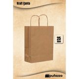 Pufazzo Kraft Çanta - Burgu Saplı Kraft Kağıt Poşet, Baskısız, 90GR/M2 Dayanıklı Taşıma Çantası - 25x12x31cm - 25 Adet