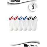Pufazzo Uniseks Tenis Kolej Çorap 6'lı Set- Kısa Konç, Çizgili, Doğal Pamuk, Dikişsiz, Nefes Alabilir Çorap - 35 - 40