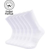 Pufazzo Uniseks Tenis Spor Çorap 6'lı Set - Doğal Pamuk, Dikişsiz, Havlu Taban Soket Çorap - Beyaz - 39 - 42