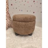 Puff Table Hazine, Ahşap Top Ayaklı Çocuk Pufu, Oyuncak Sepeti, Teddy Kumaş 42 cm Antrasit Ayak - Kahverengi