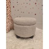 Puff Table Hazine, Ahşap Top Ayaklı Çocuk Pufu, Oyuncak Sepeti, Teddy Kumaş 42 cm Antrasit Ayak - Krem