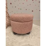 Puff Table Hazine, Ahşap Top Ayaklı Çocuk Pufu, Oyuncak Sepeti, Teddy Kumaş 42 cm Antrasit Ayak - Pembe