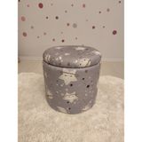 Puff Table Hazine, Makyaj Masası Pufu ,sandıklu Çocuk Pufu , Yuvarlak Oyuncak Sepeti, Orjinal Teddy Kumaş 37 cm - Gri