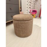 Puff Table Hazine, Makyaj Masası Pufu ,sandıklu Çocuk Pufu , Yuvarlak Oyuncak Sepeti, Orjinal Teddy Kumaş 37 cm - Kahverengi