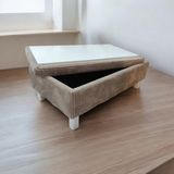 Puff Table Kardelen , Sandıklı Orta Sehpa Puflu , Çizgili Krem Kadife Kumaş - vizon