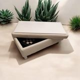 Puff Table Kardelen , Sandıklı Orta Sehpa Puflu , Çizgili Krem Kadife Kumaş